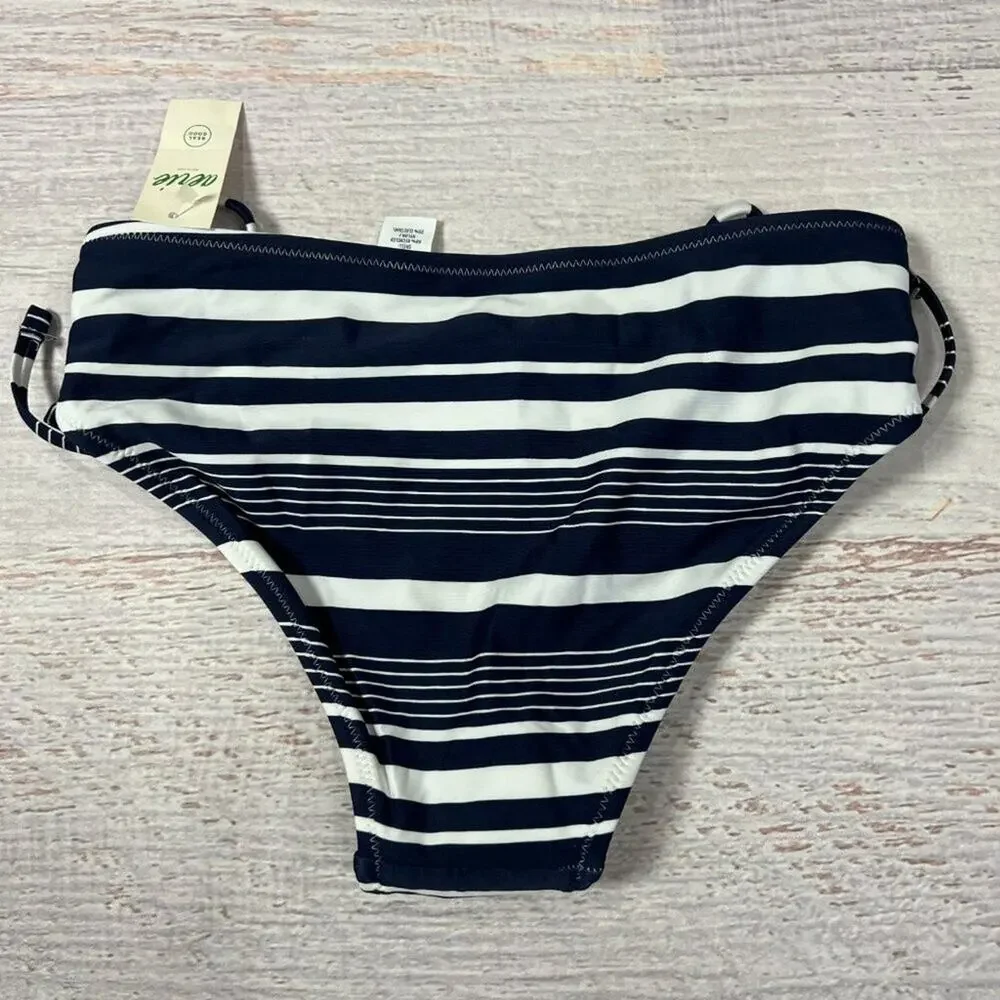 Aerie Side Tie Bikini Bottom Navy White Stripe Size XXS NWT
